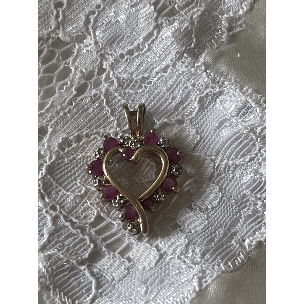 Vintage Ross Simons Ruby Diamond Heart Pendant in  Sterling silver/gold vermeil